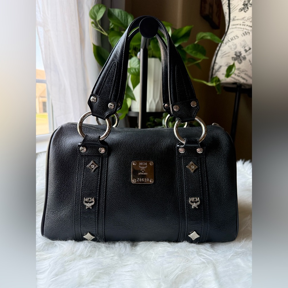 Sold! MCM Black Leather Small Satchel with Silver Accents